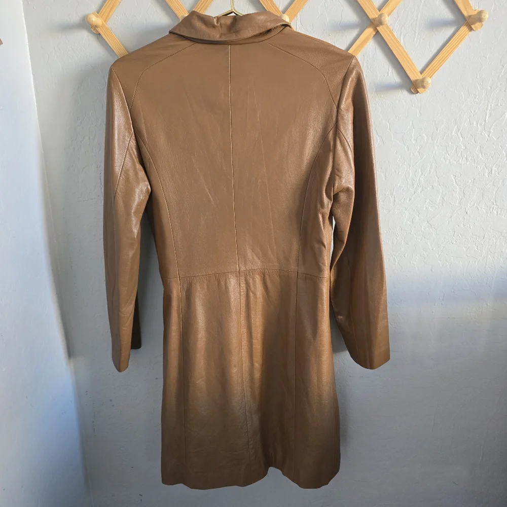 Santa Maria Del Fiore Brown Leather Coat.  Italian Size 46 /US L - Picture 4 of 5